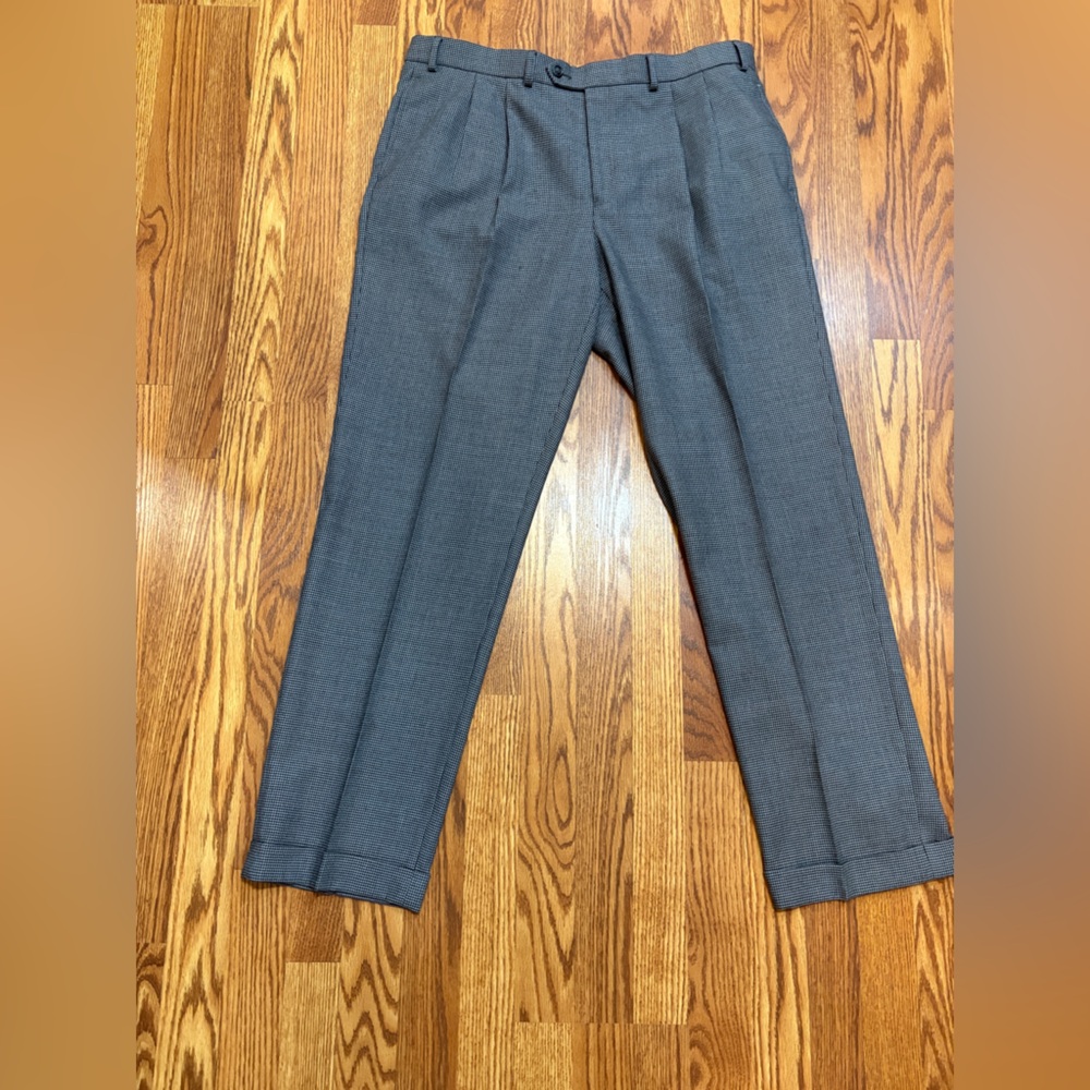 Polo Ralph Lauren Wool Charcoal Checkered Pleated Men’s Dress Pants 38 Fall Warm